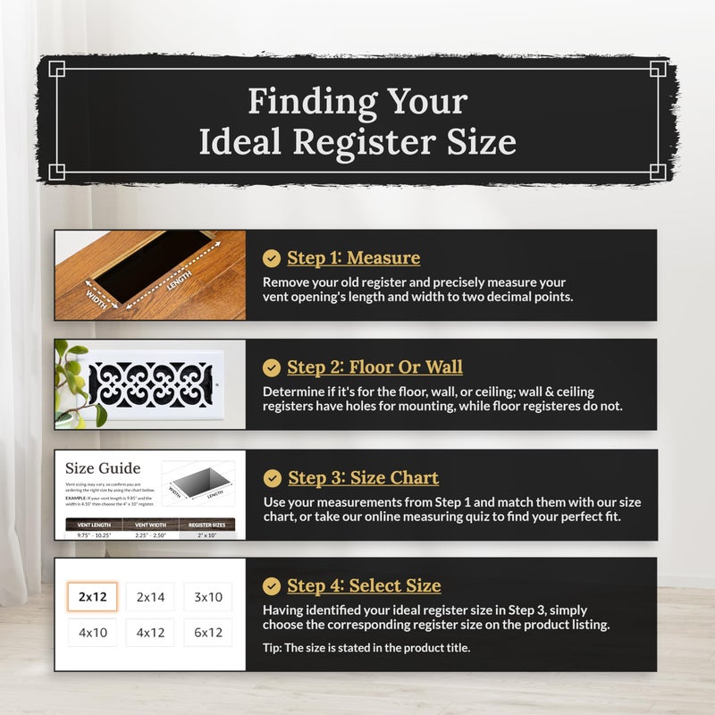 Decor Grates SPH414-A Scroll Design Floor Register, 4x14, Antique Brass Finish - Image 5
