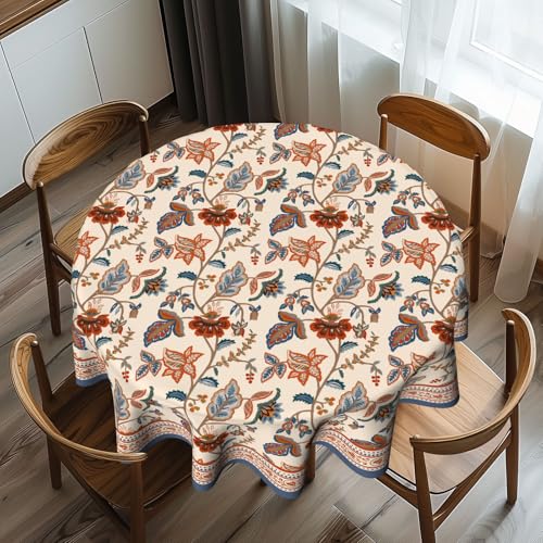 Imiss Floral Round Tablecloth Durable Washable Table Cover Bohemian Blue Red Floral Branches Decorative Farmhouse Table Cloth 60 Inch for Kitchen Dining Party Camping - Image 2