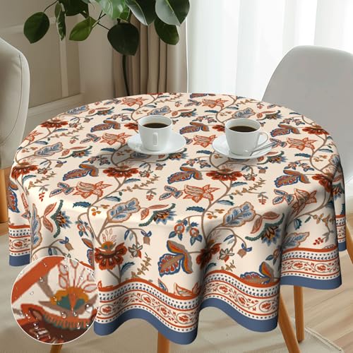 Imiss Floral Round Tablecloth Durable Washable Table Cover Bohemian Blue Red Floral Branches Decorative Farmhouse Table Cloth 60 Inch for Kitchen Dining Party Camping - Image 4