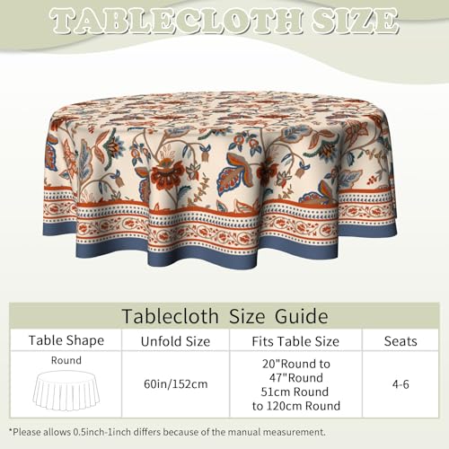 Imiss Floral Round Tablecloth Durable Washable Table Cover Bohemian Blue Red Floral Branches Decorative Farmhouse Table Cloth 60 Inch for Kitchen Dining Party Camping - Image 3