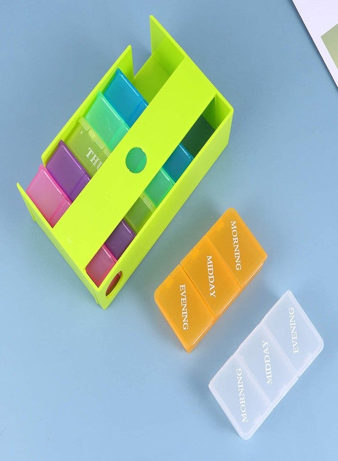 VINI Medicine Organizer with 7 Small Pill Organizers 3 Times a Day Large Stackable Pill Dispenser for Supplement Vitamin Pills (Green, 1PCS) - Image 4