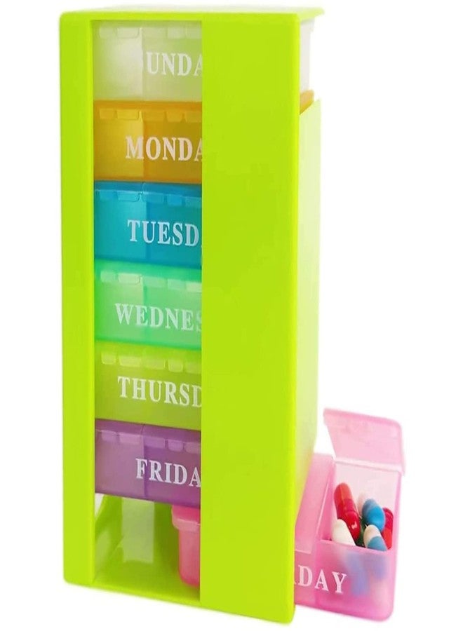 VINI Medicine Organizer with 7 Small Pill Organizers 3 Times a Day Large Stackable Pill Dispenser for Supplement Vitamin Pills (Green, 1PCS) - Image 1