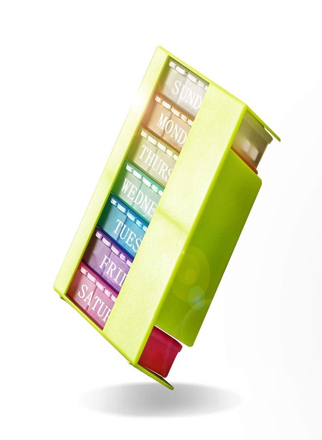 VINI Medicine Organizer with 7 Small Pill Organizers 3 Times a Day Large Stackable Pill Dispenser for Supplement Vitamin Pills (Green, 1PCS) - Image 2