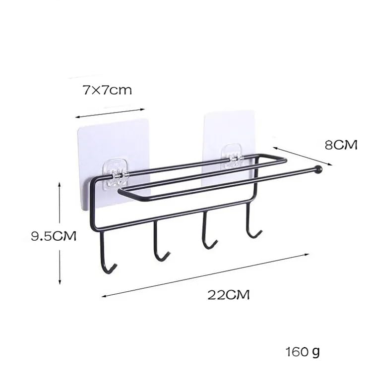 Printme Household Removable Nail Free Bathroom Towel Rack Kitchen Cabinet Spoon Egg Beater Holder Storage Hooks (Black) Pack of 1 - Image 2