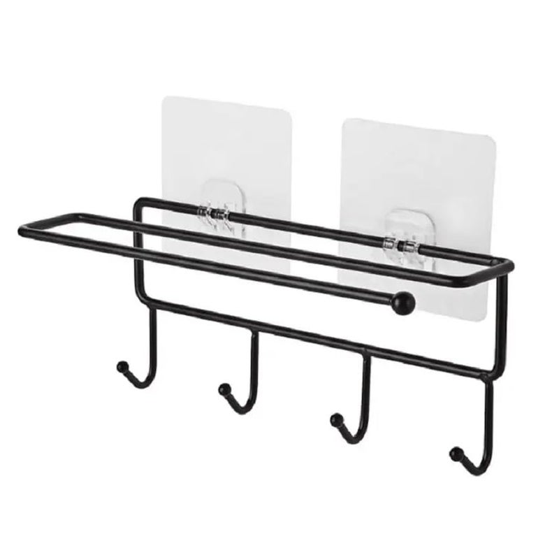 Printme Household Removable Nail Free Bathroom Towel Rack Kitchen Cabinet Spoon Egg Beater Holder Storage Hooks (Black) Pack of 1 - Image 1