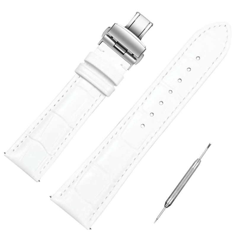 Bamboo alligator leather genuine watch strap with double push-button clasp - Image 1