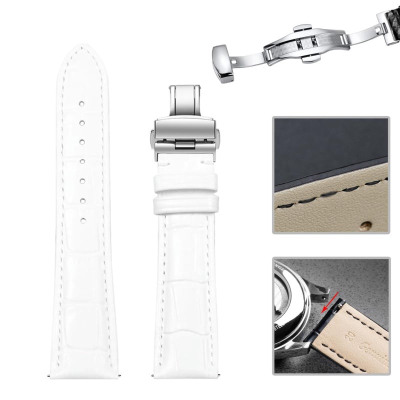 Bamboo alligator leather genuine watch strap with double push-button clasp - Image 3