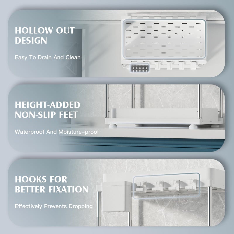 VERIFOST 2 Pack Under Sink Organizers and Storage, Double Sliding Kitchen Cabinet Organizer, 2 Tier Height Adjustable Countertop Organizer for Kitchen Bathroom Laundry, White - Image 5