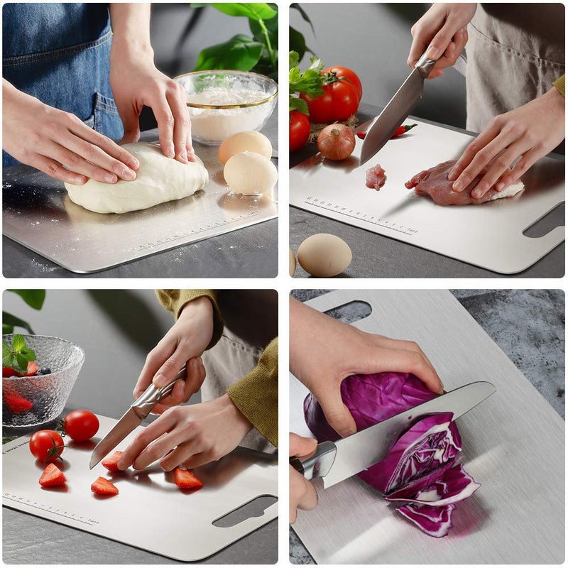 HENIRAG Stainless Steel 304 FoodGrade Chopping Cutting Slicing mincing Serving Cut Board for Fruits Vegetables Meat Cheese Pizza breads Knead Dough for Chefs Kitchen Home - Image 4