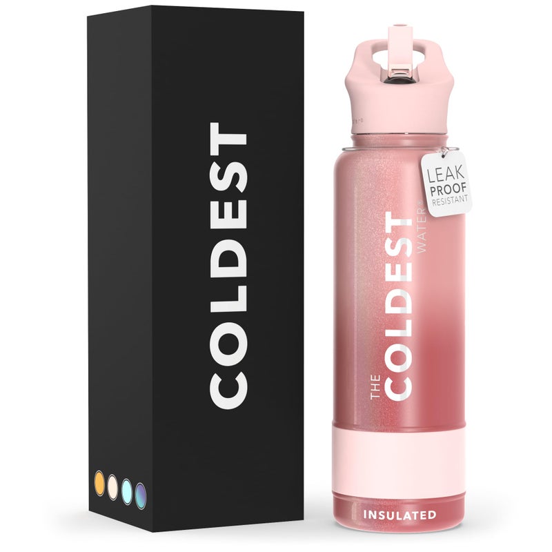 Coldest Insulated Water Bottle with Straw Lid  Stainless Steel Metal Thermos for Men  Women Bellatrix Pink 40 oz