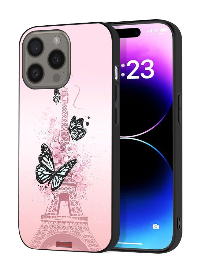 Tolwak Apple iPhone 15 Pro Protective Case Cover Butterflies On Eiffel Tower - Image 1