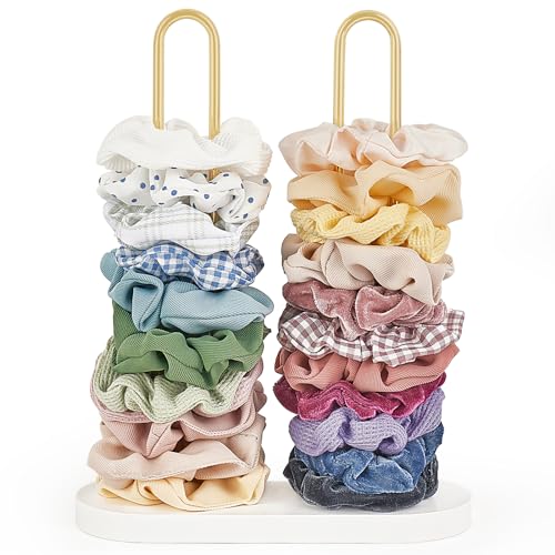 Dahey Scrunchie Holder Hair Tie Organizer Stand 2 Tier Metal Scrunchies Organizer Modern Hair Accessories Organizer Storage Display 5070 Scrunchies Jewelry Scrunchy Holder for Girls Gold - Image 1