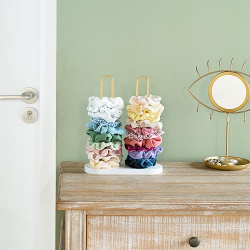 Dahey Scrunchie Holder Hair Tie Organizer Stand 2 Tier Metal Scrunchies Organizer Modern Hair Accessories Organizer Storage Display 5070 Scrunchies Jewelry Scrunchy Holder for Girls Gold - Image 3