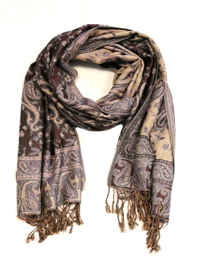 Sakkas Soft Silky Double Layer Jacquard Paisley Pashmina Shawl/Wrap/Scarf - Chocolate Brown/Gold - Image 2
