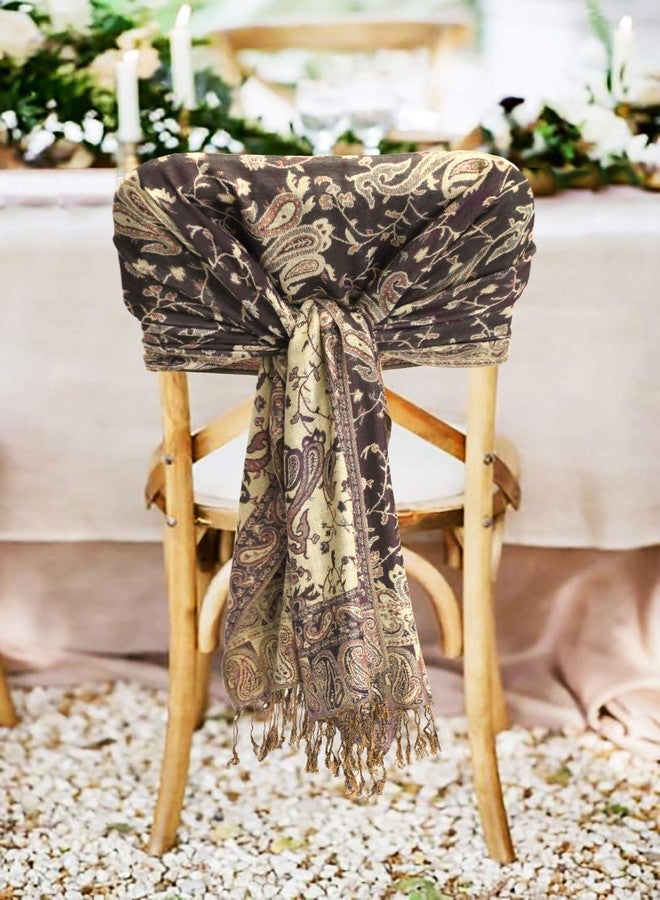 Sakkas Soft Silky Double Layer Jacquard Paisley Pashmina Shawl/Wrap/Scarf - Chocolate Brown/Gold - Image 4