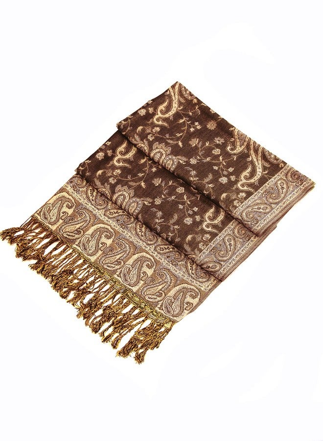 Sakkas Soft Silky Double Layer Jacquard Paisley Pashmina Shawl/Wrap/Scarf - Chocolate Brown/Gold - Image 3