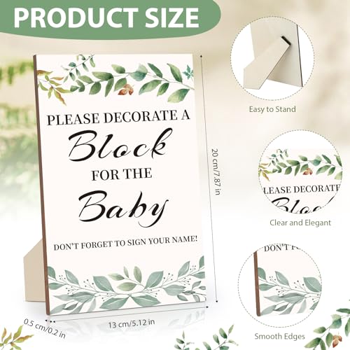 wookidel Baby Shower Games Sign Kit with 50 Blank Wooden Baby Blocks, 24 Acrylic Paint Marker and Wooden Sign, Blocks for Baby Shower, Gender Reveals Party(Green) - Image 2