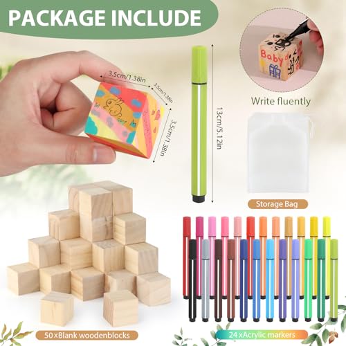 wookidel Baby Shower Games Sign Kit with 50 Blank Wooden Baby Blocks, 24 Acrylic Paint Marker and Wooden Sign, Blocks for Baby Shower, Gender Reveals Party(Green) - Image 3