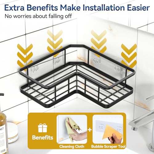 YASONIC Corner Shower Caddy Organizer, 5-Pack Adhesive Rustproof Stainless Steel Shower Shelves with Soap Holder, No Drilling Shower Storage Rack for Family Renters Bathroom, Black - Image 4