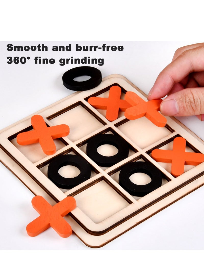 KASTWAVE Tic-Tac-Toe Game Toy, Classic Wooden Checkerboard Educational Family Game Toys Set, Portable Casual Tabletop Game for Adults and Kids 3 Pcs - Image 2