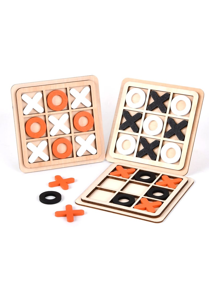 KASTWAVE Tic-Tac-Toe Game Toy, Classic Wooden Checkerboard Educational Family Game Toys Set, Portable Casual Tabletop Game for Adults and Kids 3 Pcs - Image 1