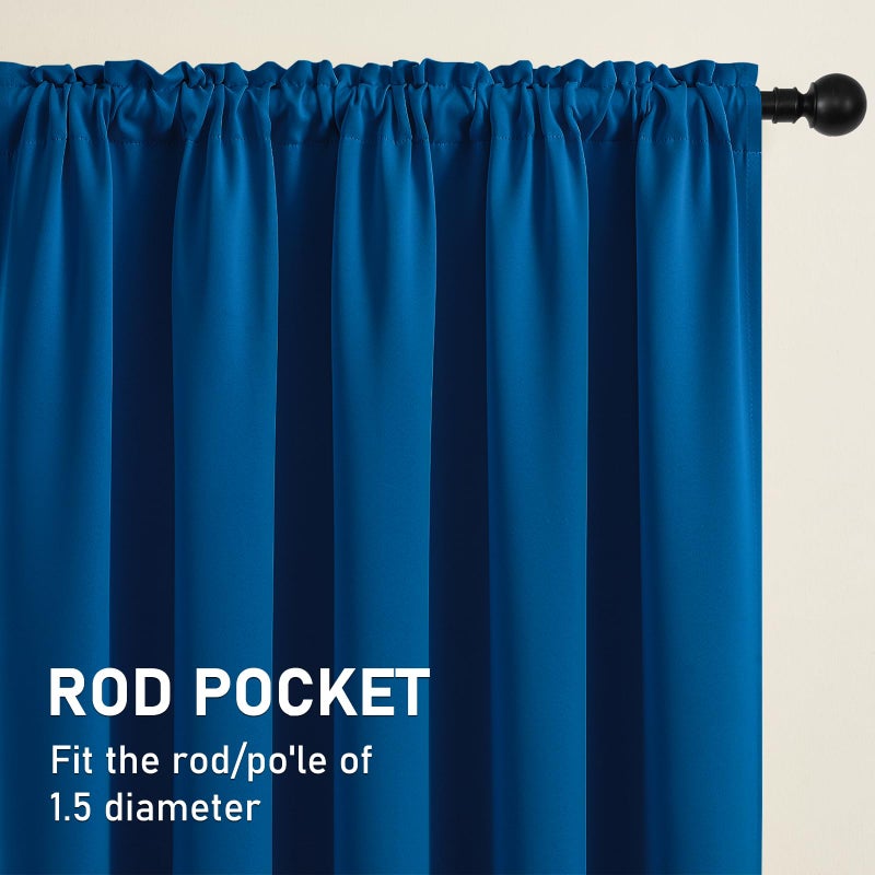 CUCRAF Royal Blue Blackout Curtains 54 inch Length 2 Panels Set  Rod Pocket Room Darkening Drapes for Bedroom Living Room  Insulated Thermal Light Blocking Window Curtain (W52 x L54 Inch) - Image 3
