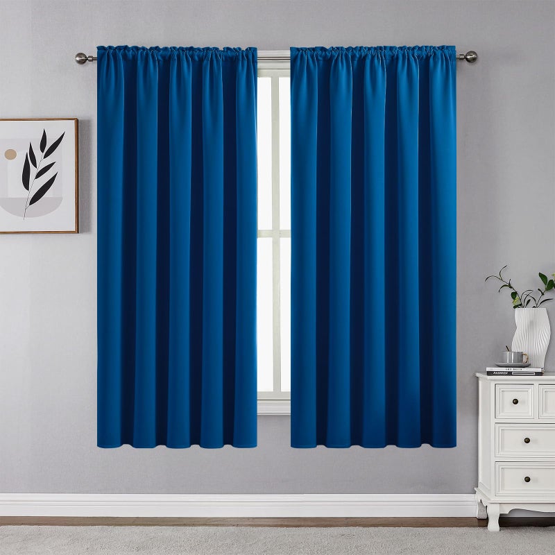 CUCRAF Royal Blue Blackout Curtains 54 inch Length 2 Panels Set  Rod Pocket Room Darkening Drapes for Bedroom Living Room  Insulated Thermal Light Blocking Window Curtain (W52 x L54 Inch) - Image 1