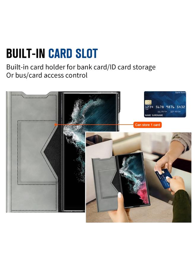 S-TOP Case For Samsung Galaxy S22 Ultra 5G Magnetic Napa Texture Leather Phone Case with Holder - Image 5