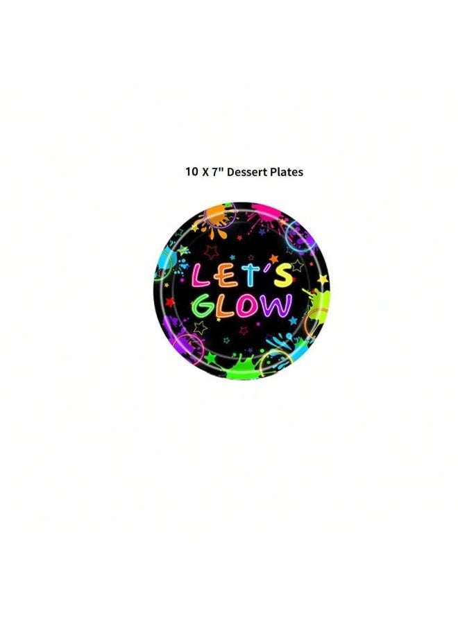 Birthday Decoration Set of 40 Pieces Including 10 Plates (7 Inch), 10 Plates (9 Inch), 10 Paper Cups, and 10 Napkins – Featuring a Unique Neon Color Design Perfect for Birthday Celebrations and Party Decorations - Image 5