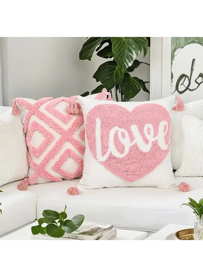 Pink Boho Tassel Throw Pillow Cover Tufted Decorative Cushion Case for Living Room Bedroom - Image 1