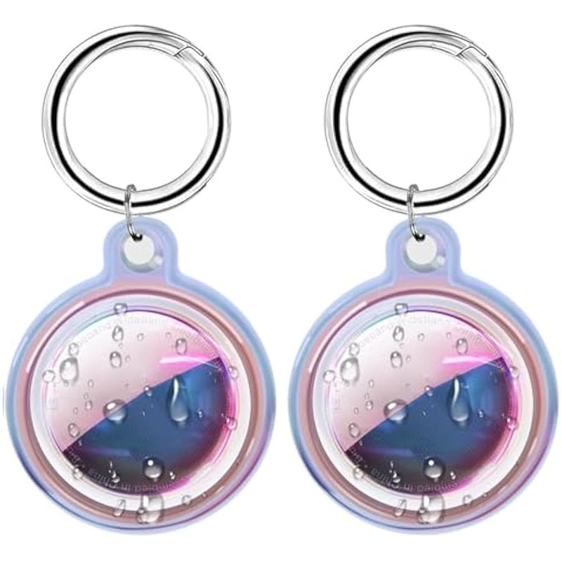 IPX8 Waterproof for Airtag Holder, for Apple for Airtags with Keychain, for Air Tag Case for Luggage, Dog Collar, Anti-Scratch Full Protective for Air Tags Holder, Pink Colorful （2 Pack） - Image 1