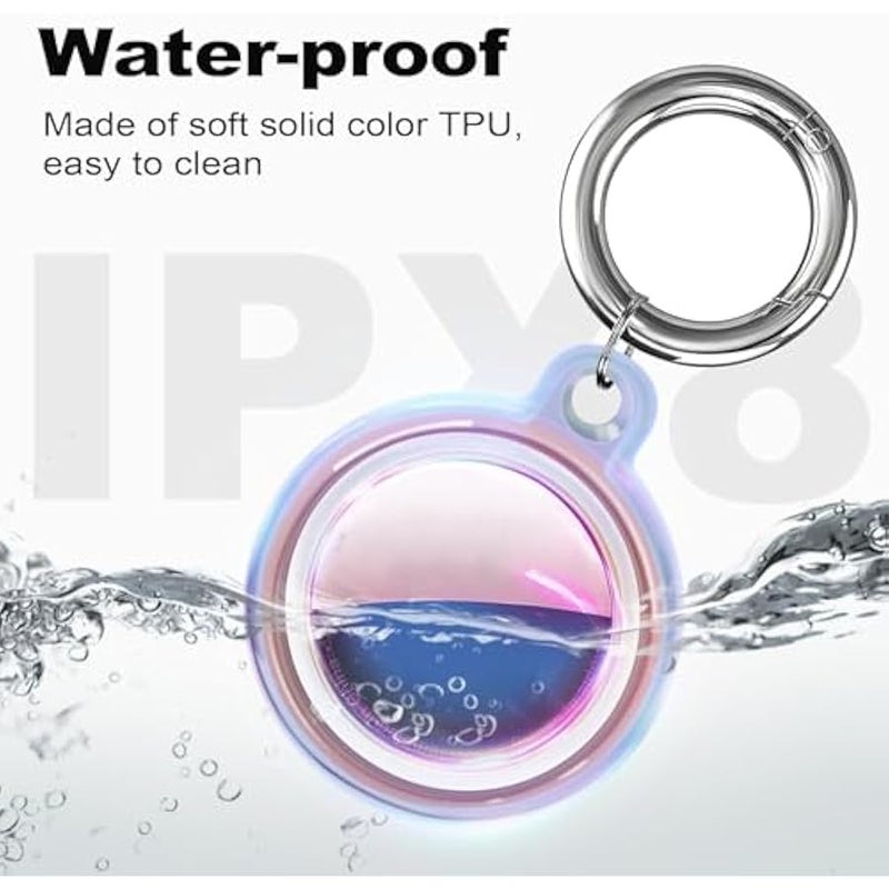 IPX8 Waterproof for Airtag Holder, for Apple for Airtags with Keychain, for Air Tag Case for Luggage, Dog Collar, Anti-Scratch Full Protective for Air Tags Holder, Pink Colorful （2 Pack） - Image 2