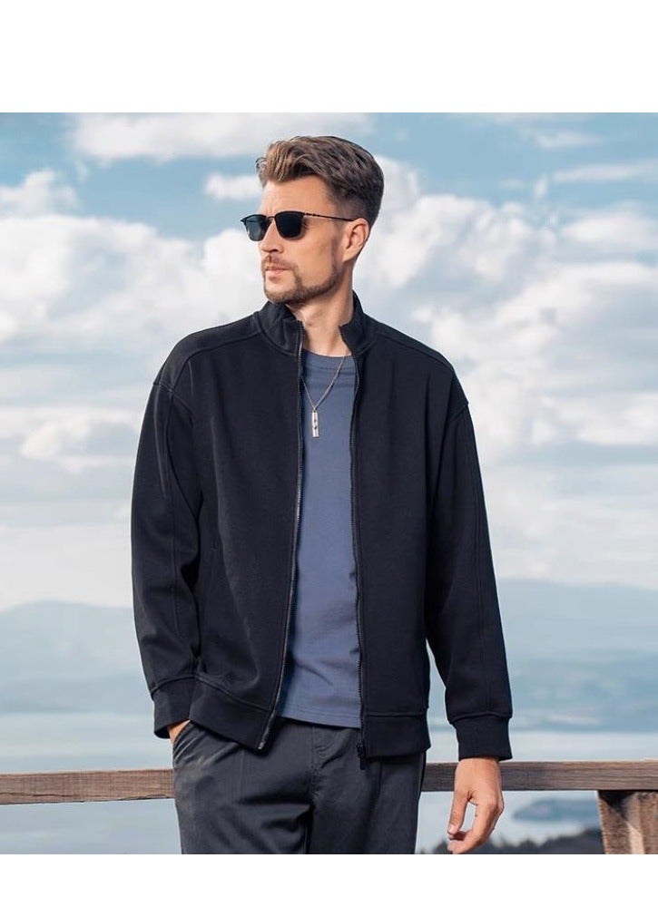 Heavy Duty Fleece Thick Cardigan Sweatshirt Men's Stand Up Collar Casual Knitted Sports Jacket - Image 1