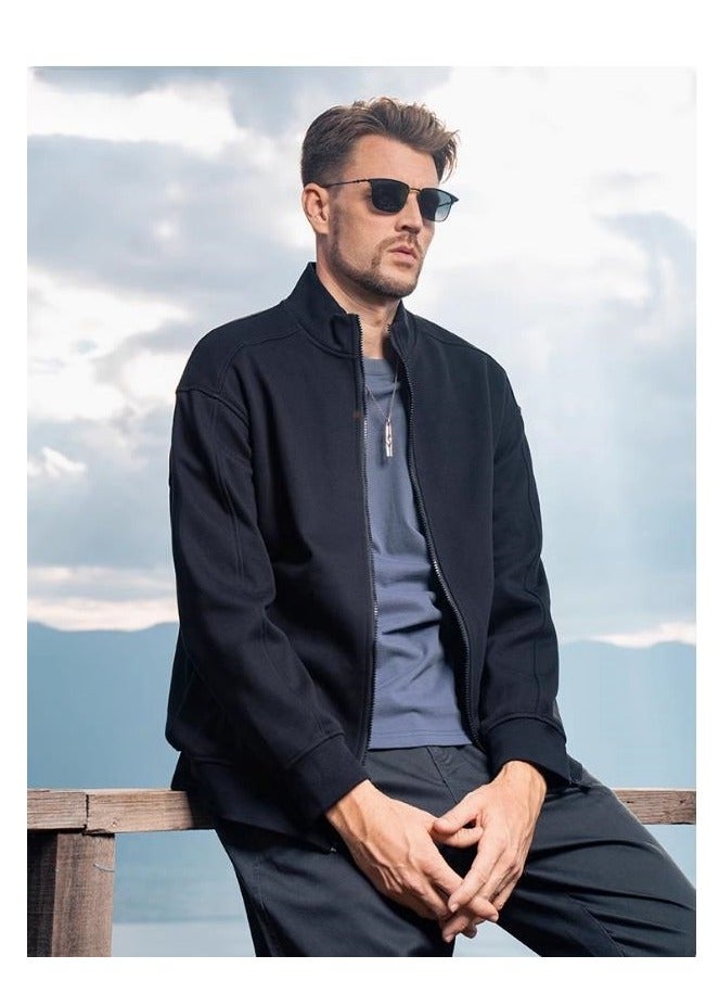 Heavy Duty Fleece Thick Cardigan Sweatshirt Men's Stand Up Collar Casual Knitted Sports Jacket - Image 2