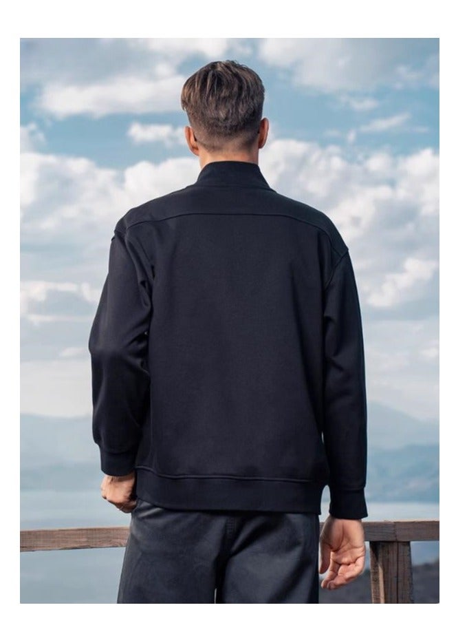 Heavy Duty Fleece Thick Cardigan Sweatshirt Men's Stand Up Collar Casual Knitted Sports Jacket - Image 3