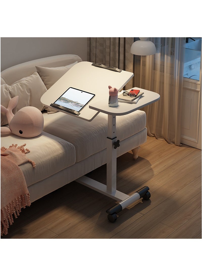 TAPIT ﻿ Dual Desktop Multifunctional Mobile Laptop Desk, Height Adjustable Rolling Mobile Office Table, Sofa Bedside Lazy Desk, Silent Wheel Lift Small Desk, Small Space Folding Laptop Table (White) - Image 3