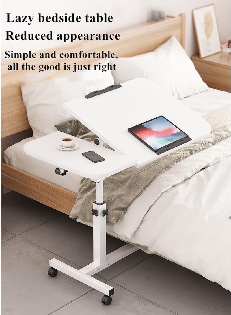 TAPIT ﻿ Dual Desktop Multifunctional Mobile Laptop Desk, Height Adjustable Rolling Mobile Office Table, Sofa Bedside Lazy Desk, Silent Wheel Lift Small Desk, Small Space Folding Laptop Table (White) - Image 5