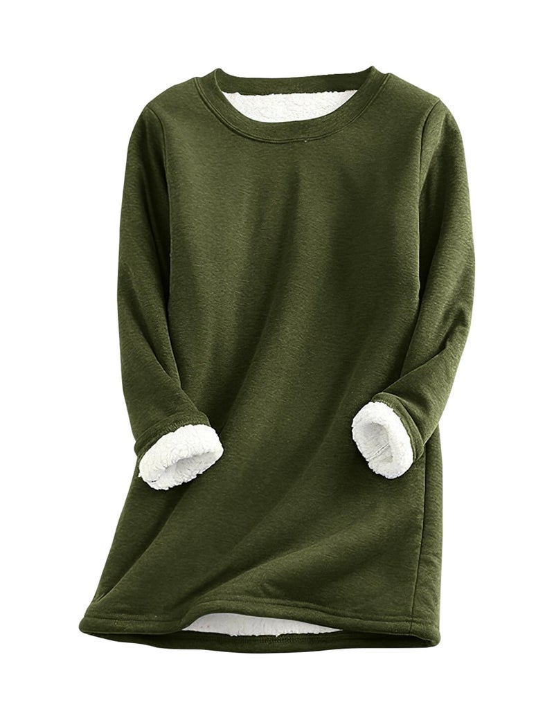 PEHMEA Women's Winter Warm Sherpa Lined Fleece Sweatshirt Crewneck Sport Pullover Loungewear Tops(Army Green-M) - Image 1