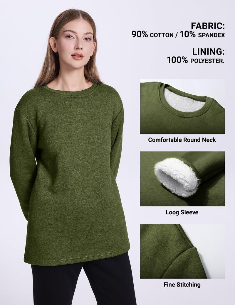 PEHMEA Women's Winter Warm Sherpa Lined Fleece Sweatshirt Crewneck Sport Pullover Loungewear Tops(Army Green-M) - Image 5
