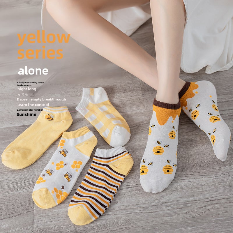 Summer Lace Mesh Socks Women Breathable Thin Ankle 064 yellow bee women's socks 