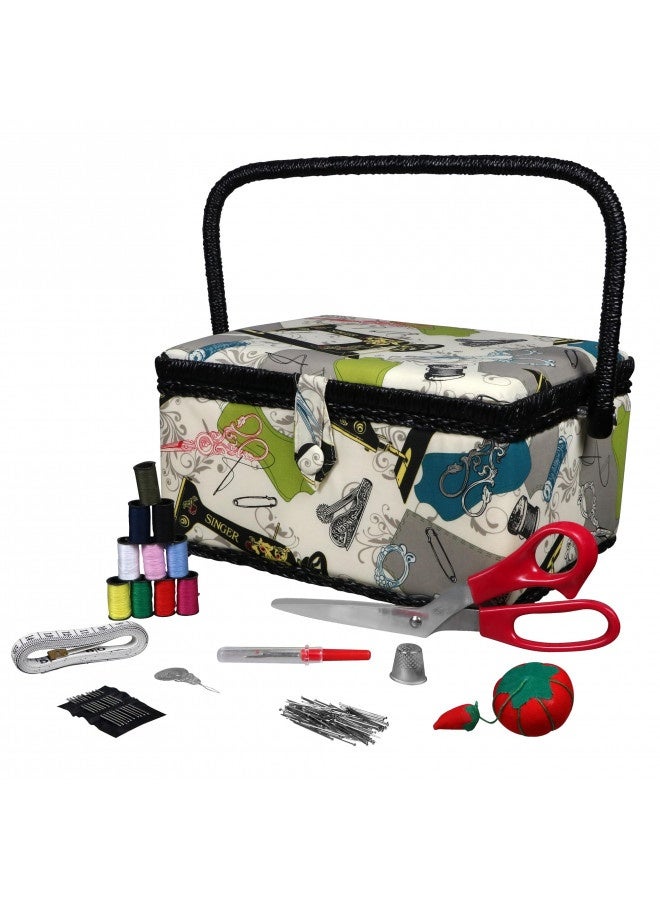 SINGER Singer 07281 Vintage Sewing Basket With Sewing Kit Accessories  - Image 1