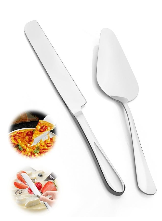 طقم تقديم الكيك، طقم سكين الكيك والتقديم من الفولاذ المقاوم للصدأ مثالي لأعياد الميلاد وحفلات الزفاف والحفلات والمناسبات (فضي) - Image 1