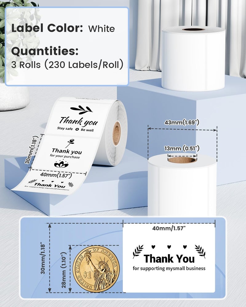Memoking M110/M100 Thermal Labels 1.57"x1.18"(40x30mm), for M220/ M221/ M100/ M110/ M250/ M260 Printer, Original White Print Master Label Refill Compatible with Phomemo Labels, 690 PCS for Price Tag, Barcode - Image 5
