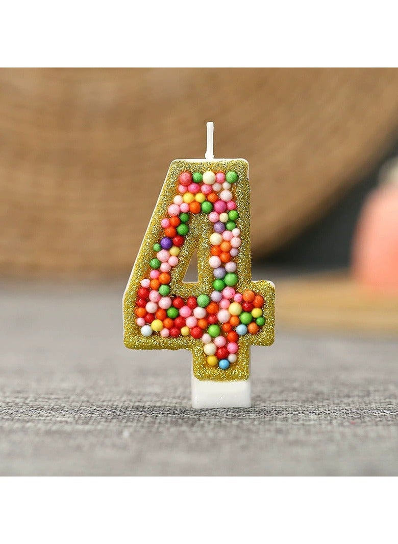 general Digital Creative Golden-edge Mixed-color Bead Birthday Cake Party Candle Decoration Set