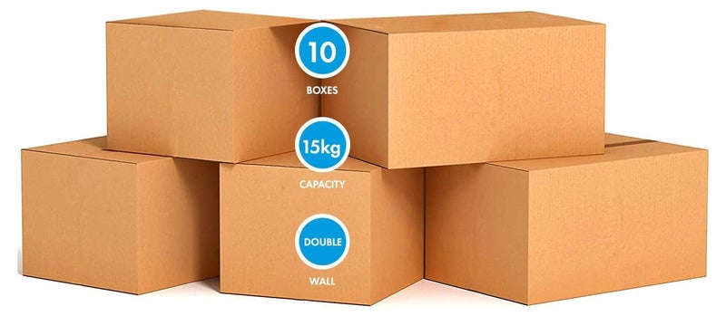 MARKQ [5 Pack] Small Double Wall 100% Recyclable Corrugated Cardboard Moving Boxes with 15 KG capacity, 41 x 33 x 33 cm Brown Carton for Packaging, Shipping and Storage, 5 ply - Image 1