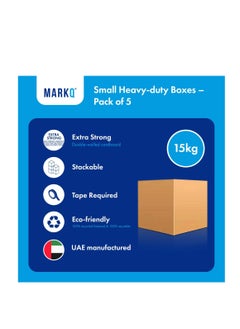 MARKQ [5 Pack] Small Double Wall 100% Recyclable Corrugated Cardboard Moving Boxes with 15 KG capacity, 41 x 33 x 33 cm Brown Carton for Packaging, Shipping and Storage, 5 ply  - Image 3