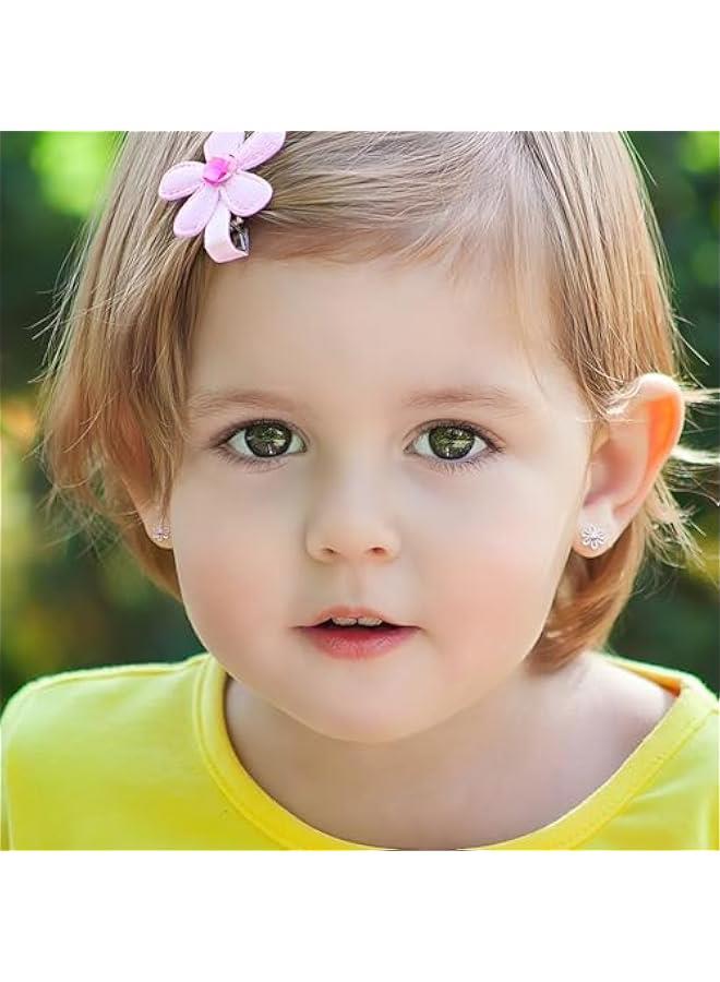 Arabest Toddler Earrings for Girls Push-in Titanium Hypoallergenic Threadless Flat Back Earrings for Women Sensitive Ears Cartilage Cute Small Pearl Star Flower Heart Pink Cubic Zirconia Studs - Image 2