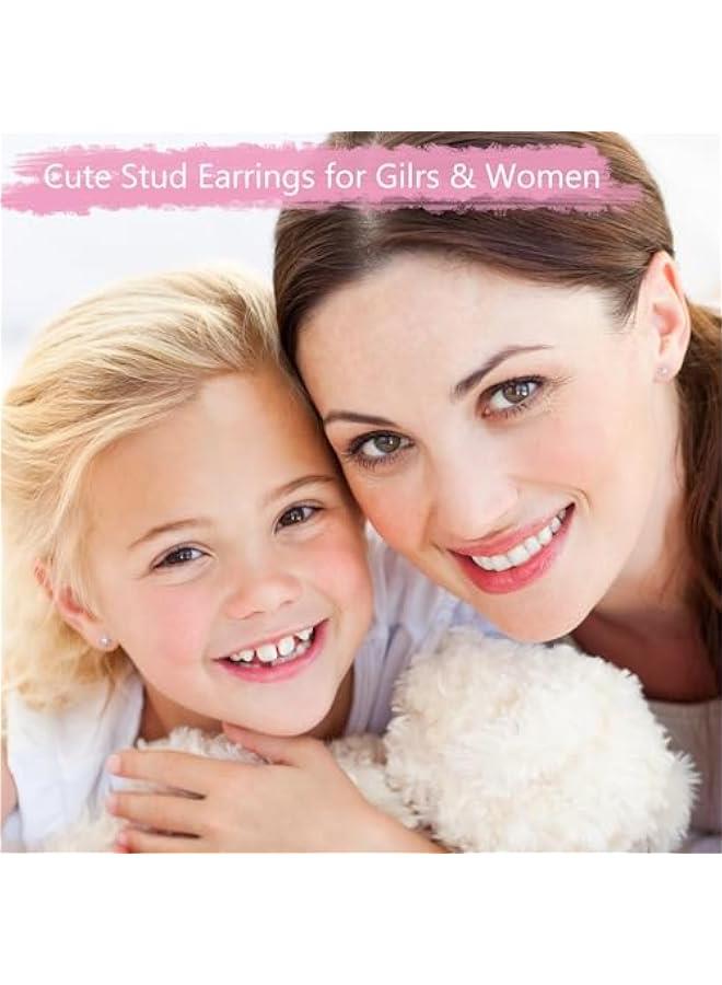 Arabest Toddler Earrings for Girls Push-in Titanium Hypoallergenic Threadless Flat Back Earrings for Women Sensitive Ears Cartilage Cute Small Pearl Star Flower Heart Pink Cubic Zirconia Studs - Image 5