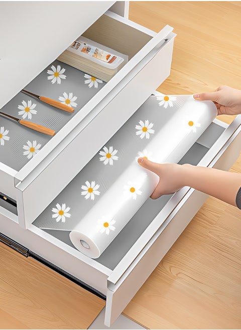 piece of daisy-patterned drawer liner paper for wardrobes and kitchen cabinets, waterproof, oil-proof, dust-proof, self-adhesive, thickened, moisture-proof mat