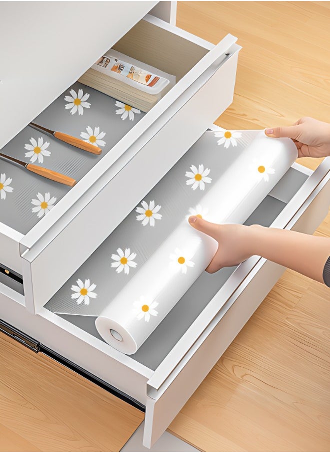 piece of daisy-patterned drawer liner paper for wardrobes and kitchen cabinets, waterproof, oil-proof, dust-proof, self-adhesive, thickened, moisture-proof mat